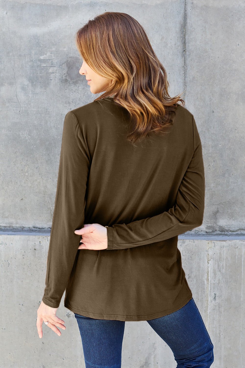 Basic Bae V - Neck Long Sleeve Top - Shirt - Taupe - Bella Bourget