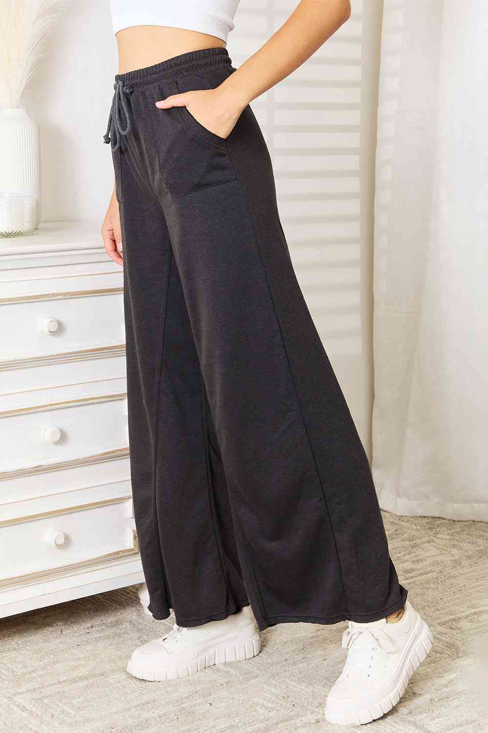 Basic Bae Wide Leg Pocketed Pants - Pants - Charcoal - Bella Bourget