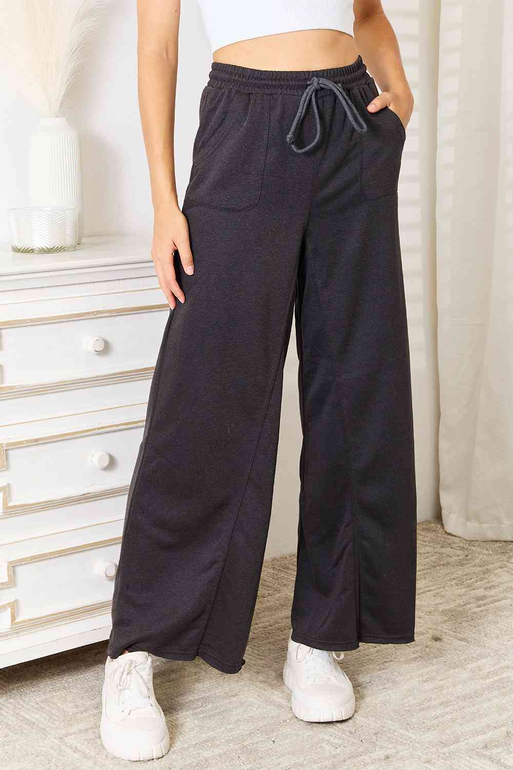 Basic Bae Wide Leg Pocketed Pants - Pants - Charcoal - Bella Bourget