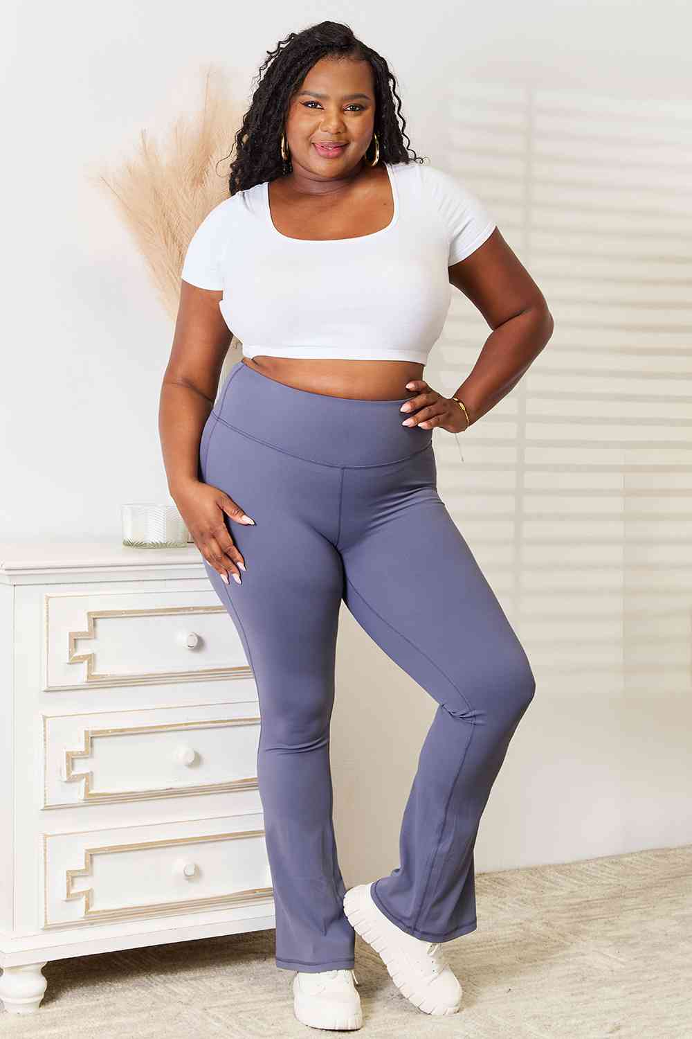 Basic Bae Wide Waistband Bootcut Sports Pants - Pants - Dusty Blue - Bella Bourget