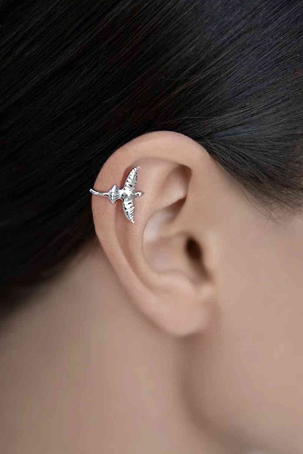 Bird - Shaped 925 Sterling Silver Single Cuff Earring - Earrings - Silver - Bella Bourget