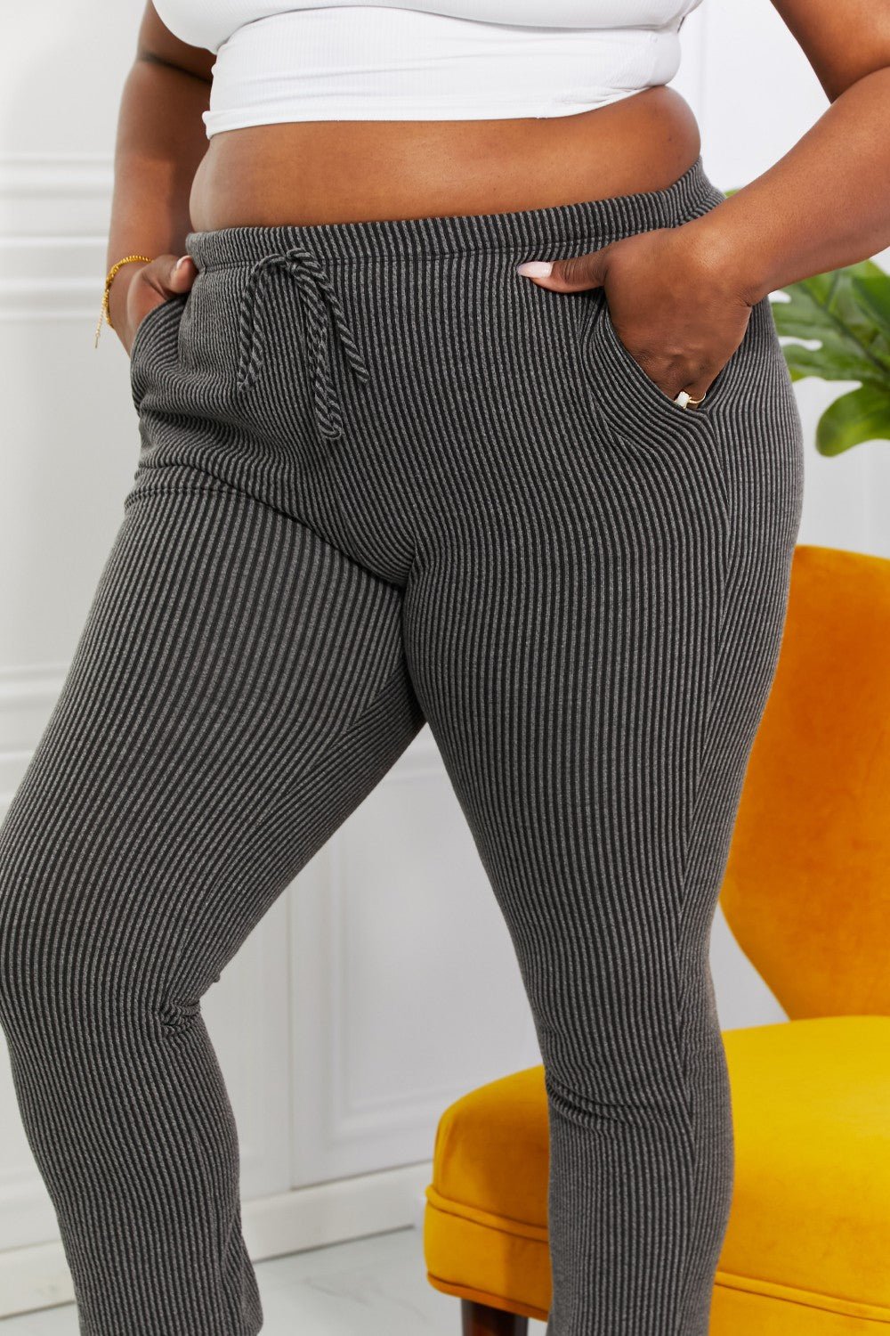 Blumin Apparel Full Size Easy Living Ribbed Joggers - Pants - Dark Gray - Bella Bourget