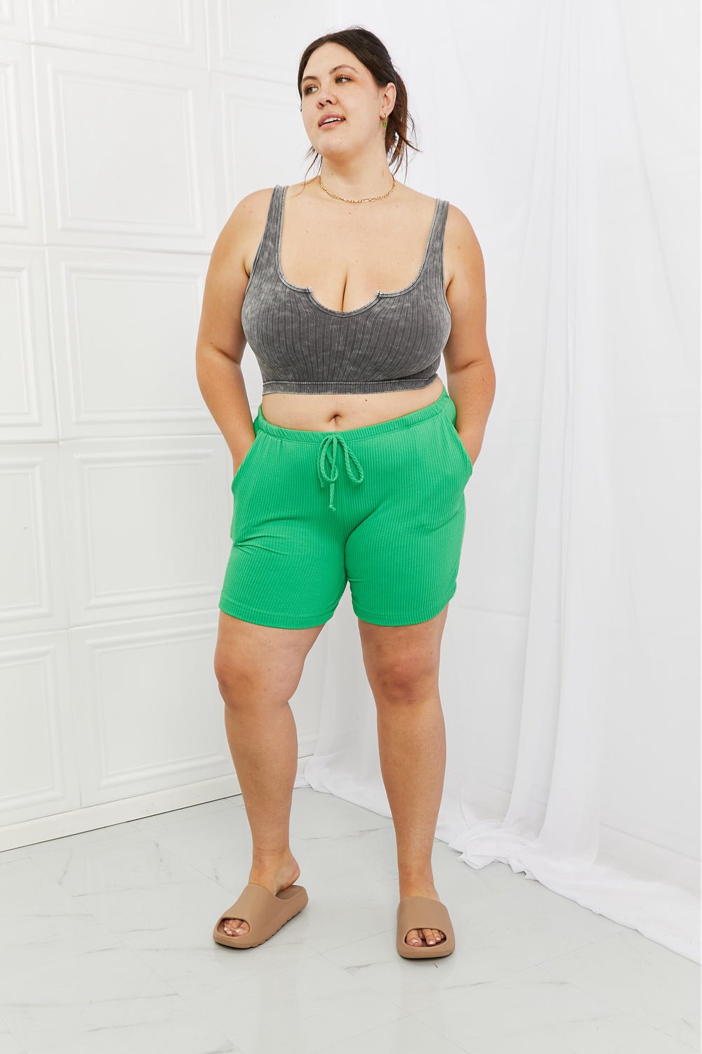 Blumin Apparel Too Good Full Size Ribbed Shorts in Green - Full Size Shorts - Mid Green - Bella Bourget