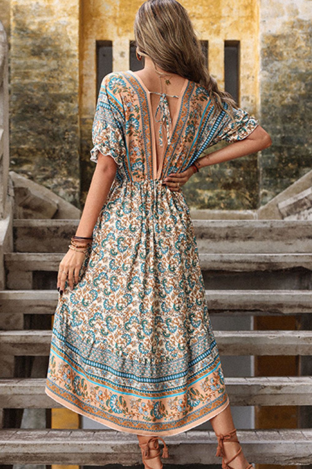 Bohemian High - Low Open Back Dress - Dress - Multi - Bella Bourget