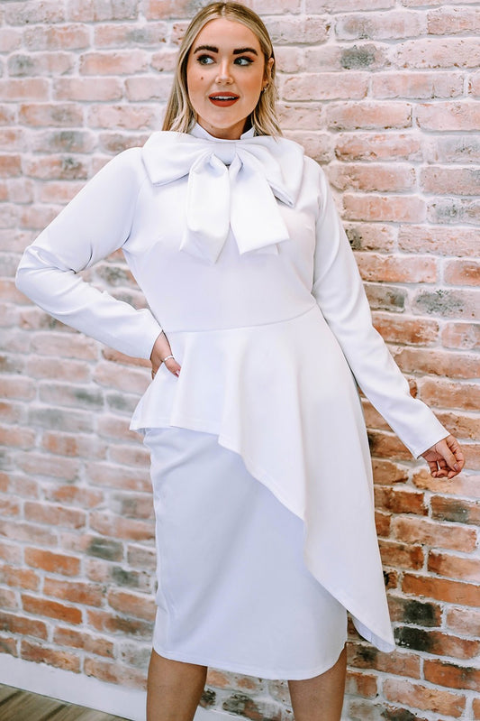 Bow Detail Long Sleeve Dress - Dress - White - Bella Bourget
