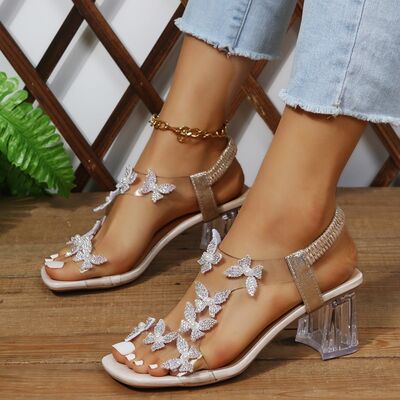 Butterfly Detail Open Toe Mid Heel Sandals - shoes - Sand - Bella Bourget