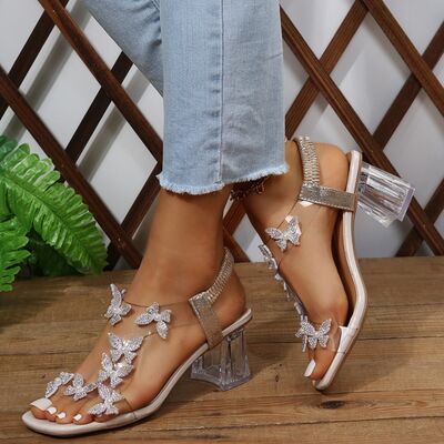 Butterfly Detail Open Toe Mid Heel Sandals - shoes - Sand - Bella Bourget