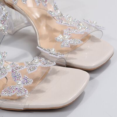 Butterfly Detail Open Toe Mid Heel Sandals - shoes - Sand - Bella Bourget