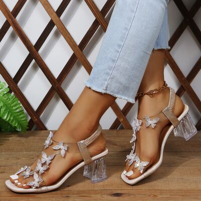 Butterfly Detail Open Toe Mid Heel Sandals - shoes - Sand - Bella Bourget