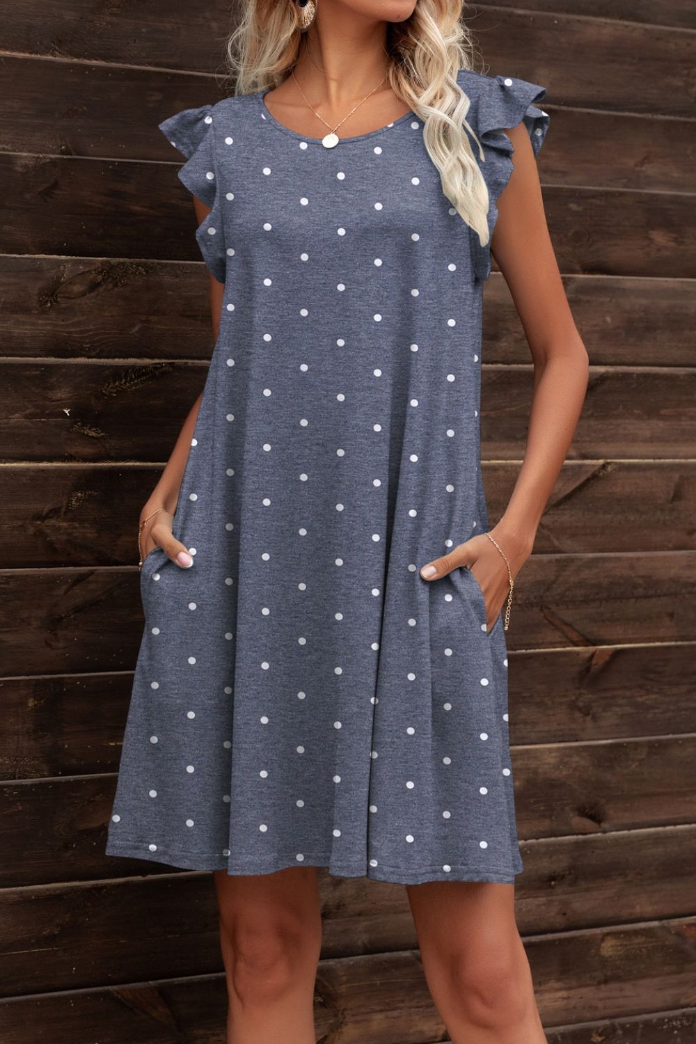 Butterfly Sleeve Round Neck Dress - Dress - Dusty Blue - Bella Bourget