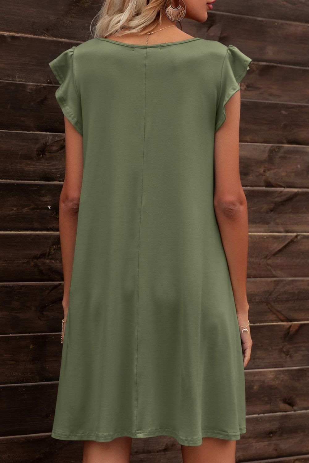 Butterfly Sleeve Round Neck Dress - Dress - Moss - Bella Bourget