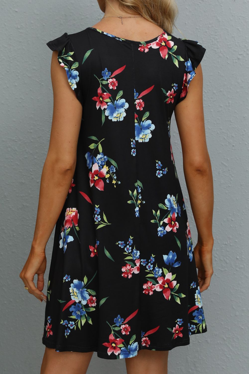 Butterfly Sleeve Round Neck Dress - Dress - Floral - Bella Bourget