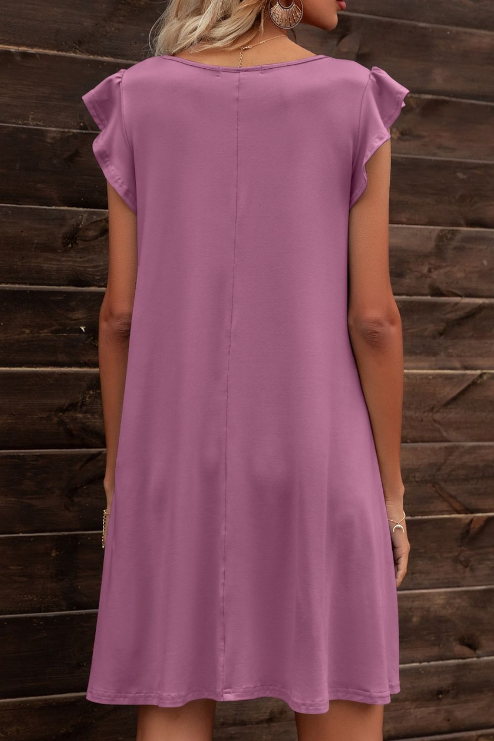 Butterfly Sleeve Round Neck Dress - Dress - Purple - Bella Bourget