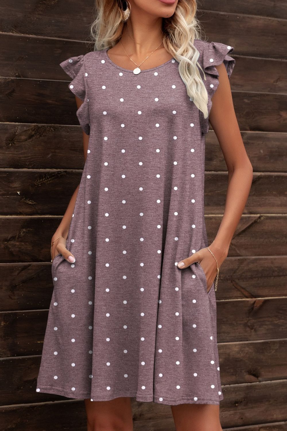 Butterfly Sleeve Round Neck Dress - Dress - Mauve - Bella Bourget