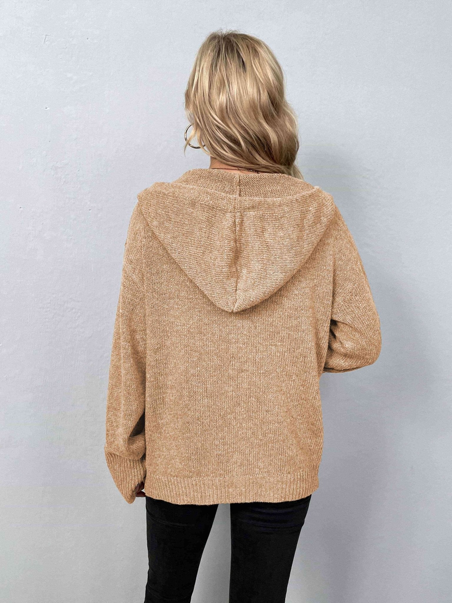 Button - Down Long Sleeve Hooded Sweater - Hooded Sweater - Sand - Bella Bourget