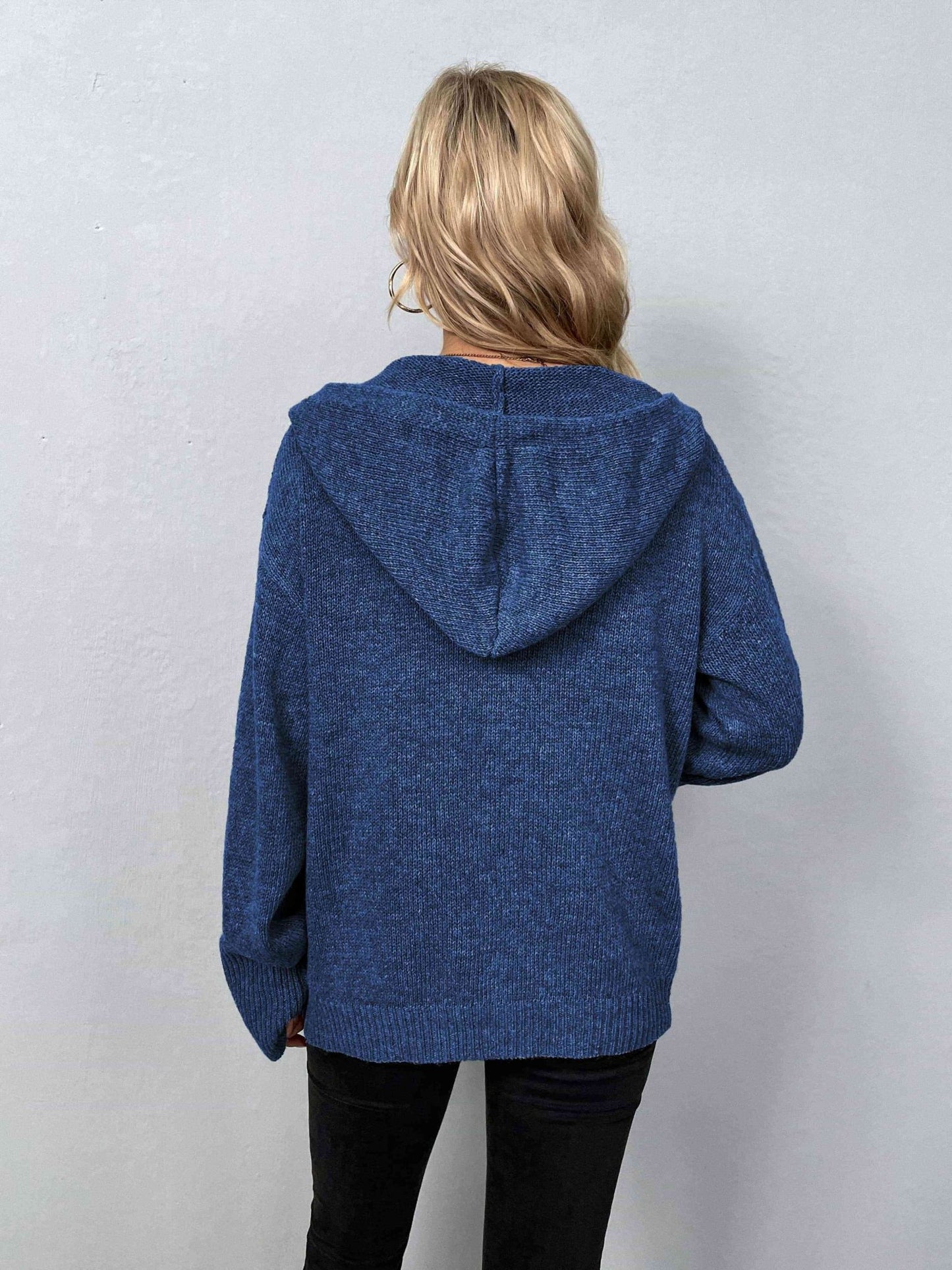 Button - Down Long Sleeve Hooded Sweater - Hooded Sweater - Dusty Blue - Bella Bourget