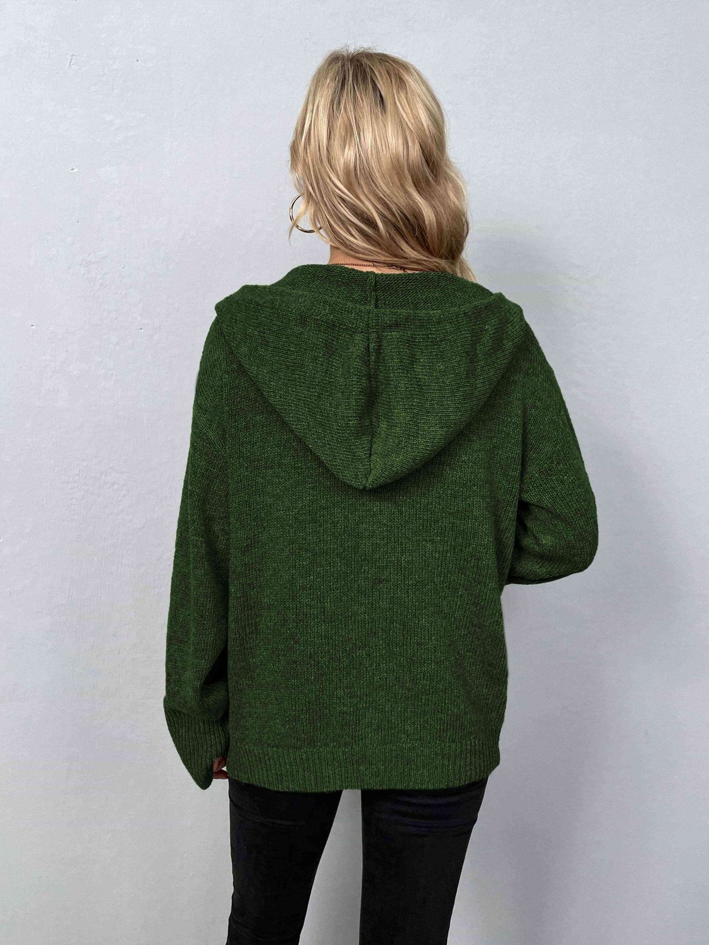 Button - Down Long Sleeve Hooded Sweater - Hooded Sweater - Moss - Bella Bourget