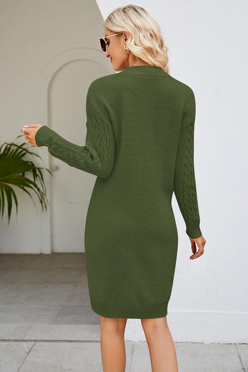 Cable - Knit Long Sleeve Sweater Dress - Dress - Matcha Green - Bella Bourget