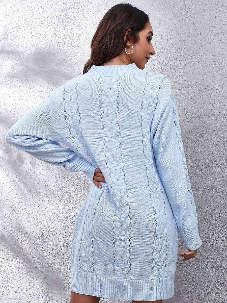 Cable - Knit Sweater Dress - Sweater Dress - Misty Blue - Bella Bourget