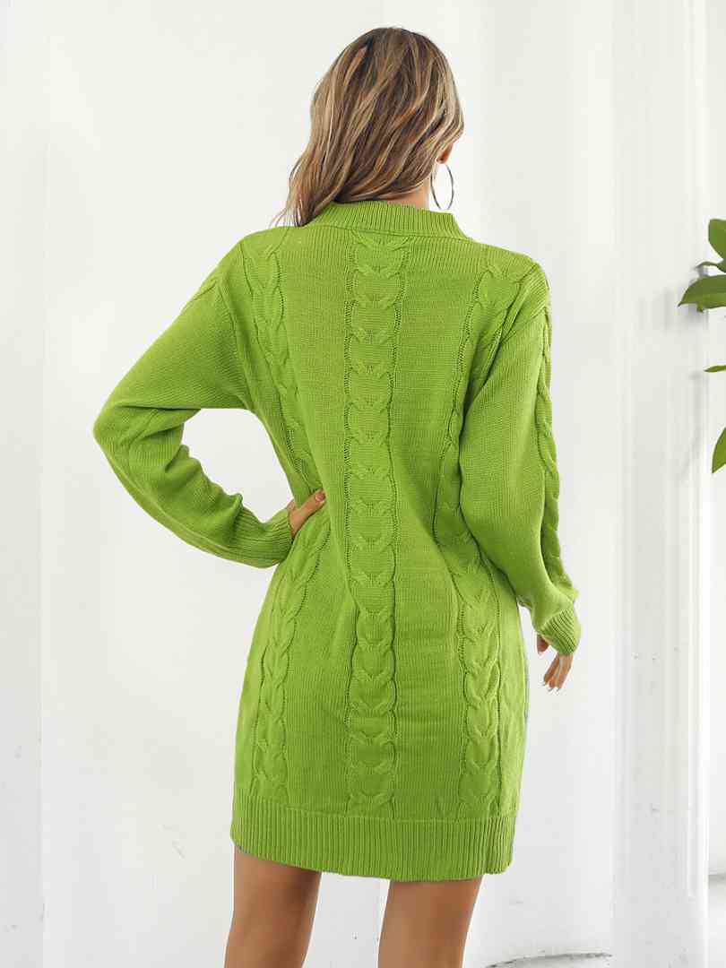 Cable - Knit Sweater Dress - Sweater Dress - Lime - Bella Bourget