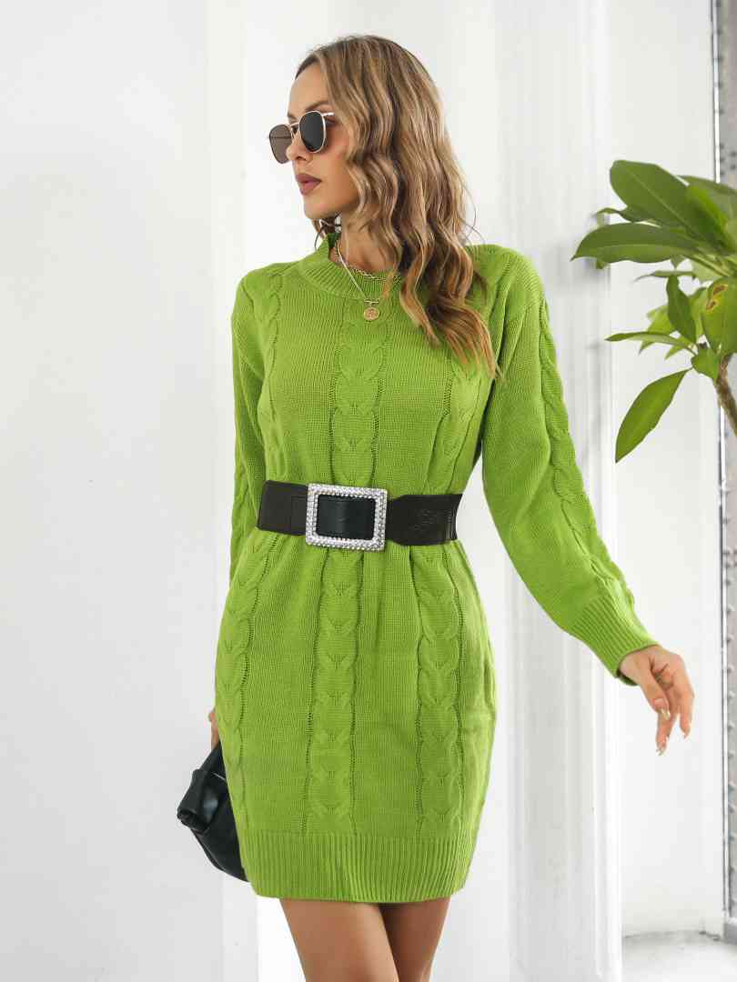 Cable - Knit Sweater Dress - Sweater Dress - Lime - Bella Bourget