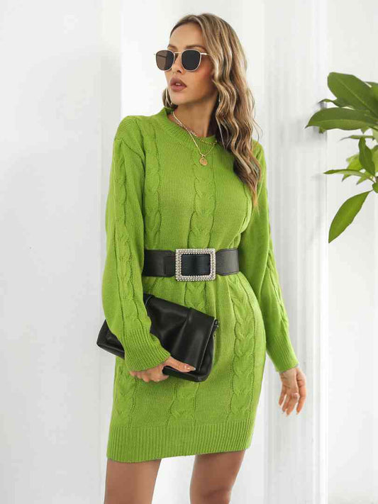 Cable - Knit Sweater Dress - Sweater Dress - Lime - Bella Bourget