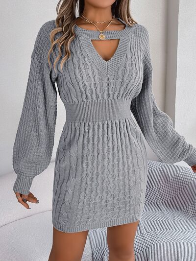 Cable - knit sweater dress with neck cutout - Sweater Dress - Charcoal - Bella Bourget