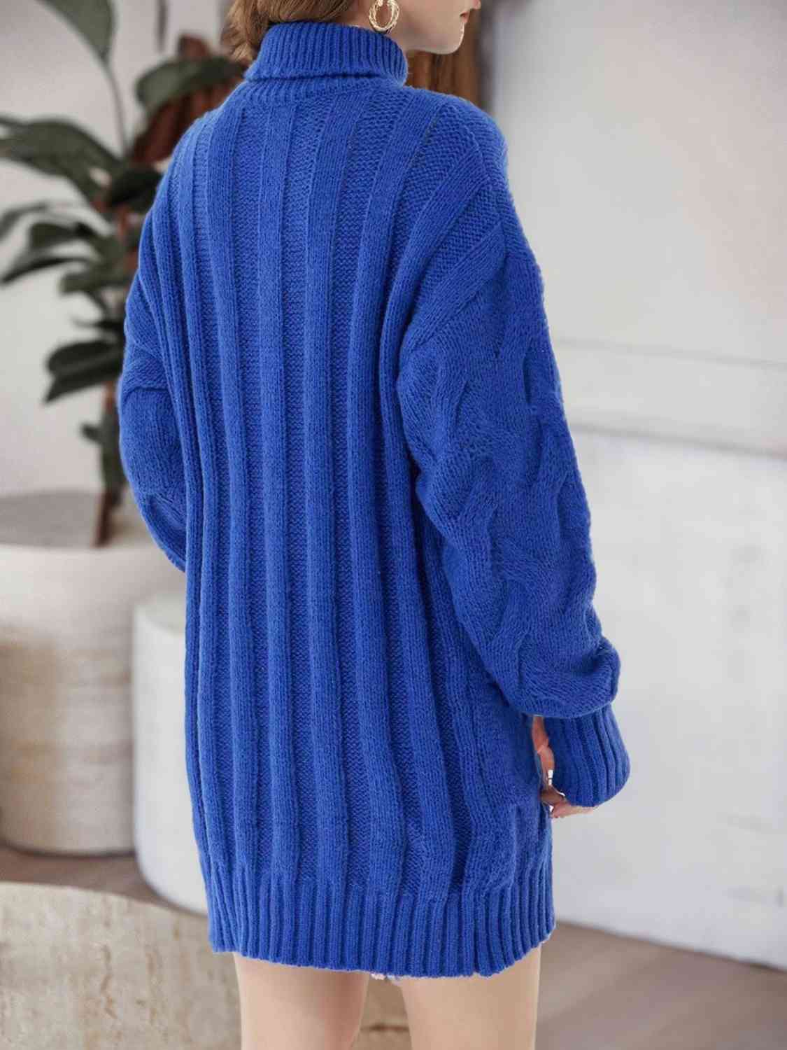 Cable - Knit Turtleneck Sweater Dress - Sweater Dress - Royal Blue - Bella Bourget