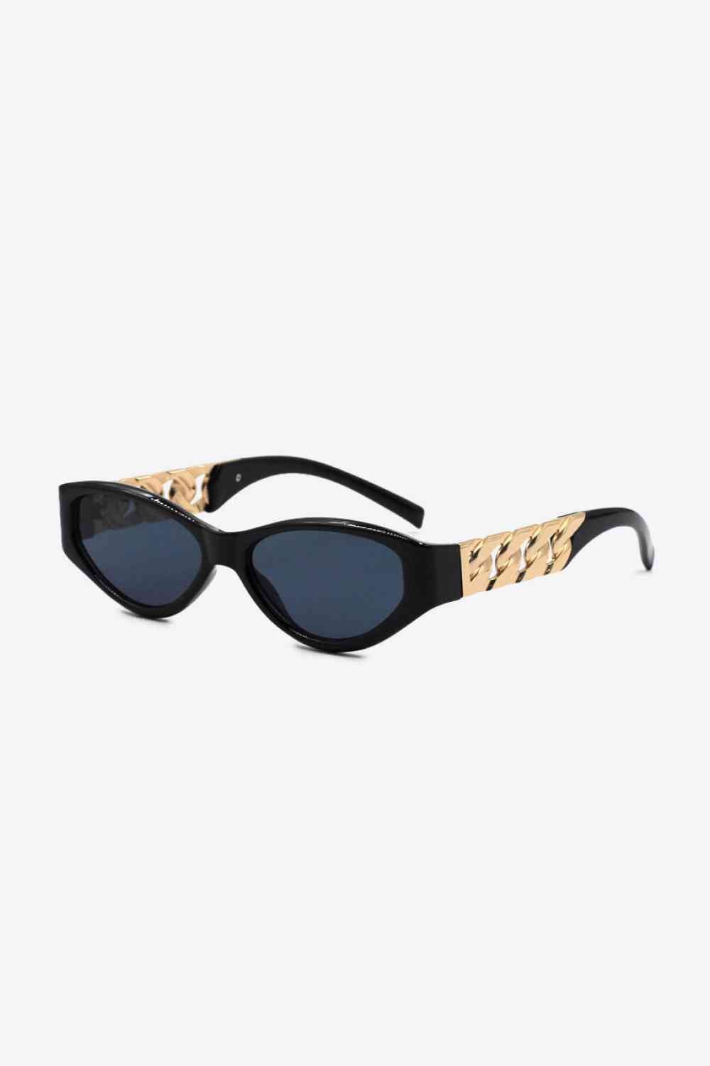 Chain Detail Temple Cat Eye Sunglasses - sunglasses - Black - Bella Bourget