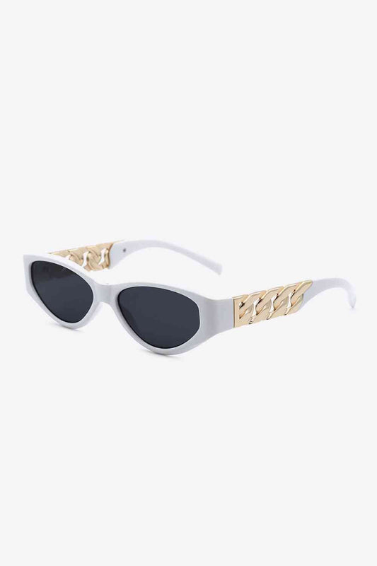 Chain Detail Temple Cat Eye Sunglasses - sunglasses - White - Bella Bourget