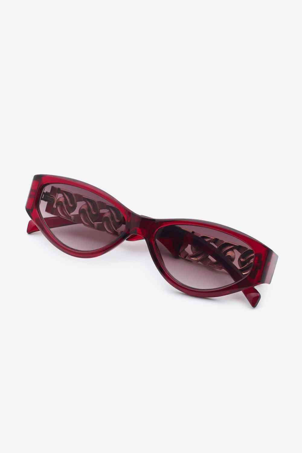 Chain Detail Temple Cat Eye Sunglasses - sunglasses - Deep Red - Bella Bourget