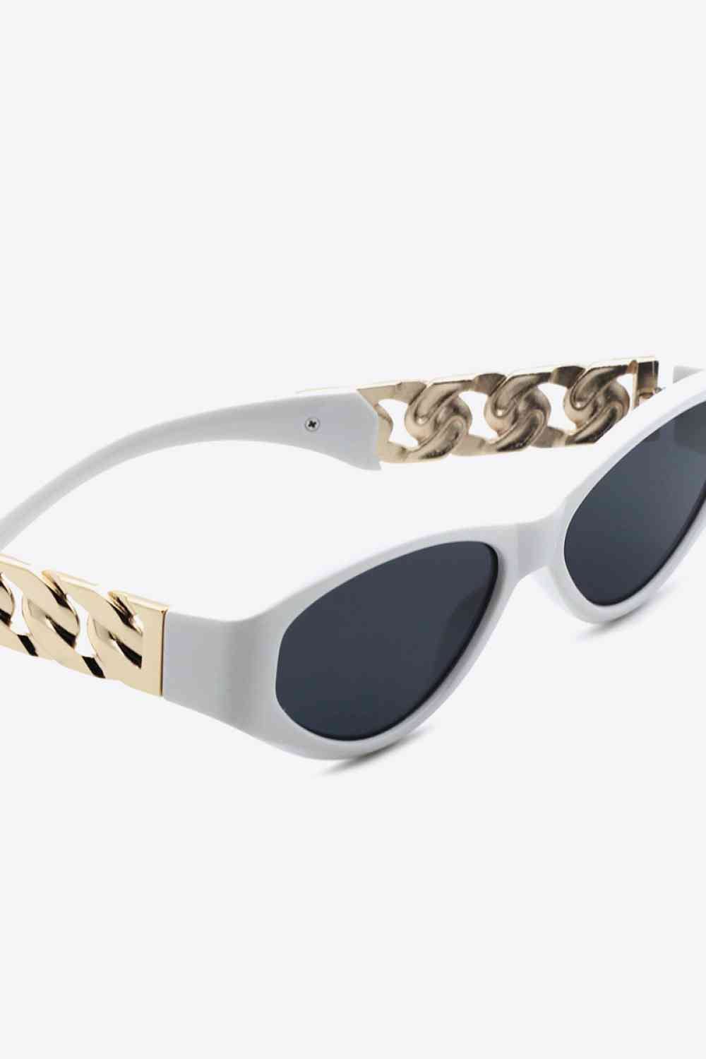 Chain Detail Temple Cat Eye Sunglasses - sunglasses - White - Bella Bourget