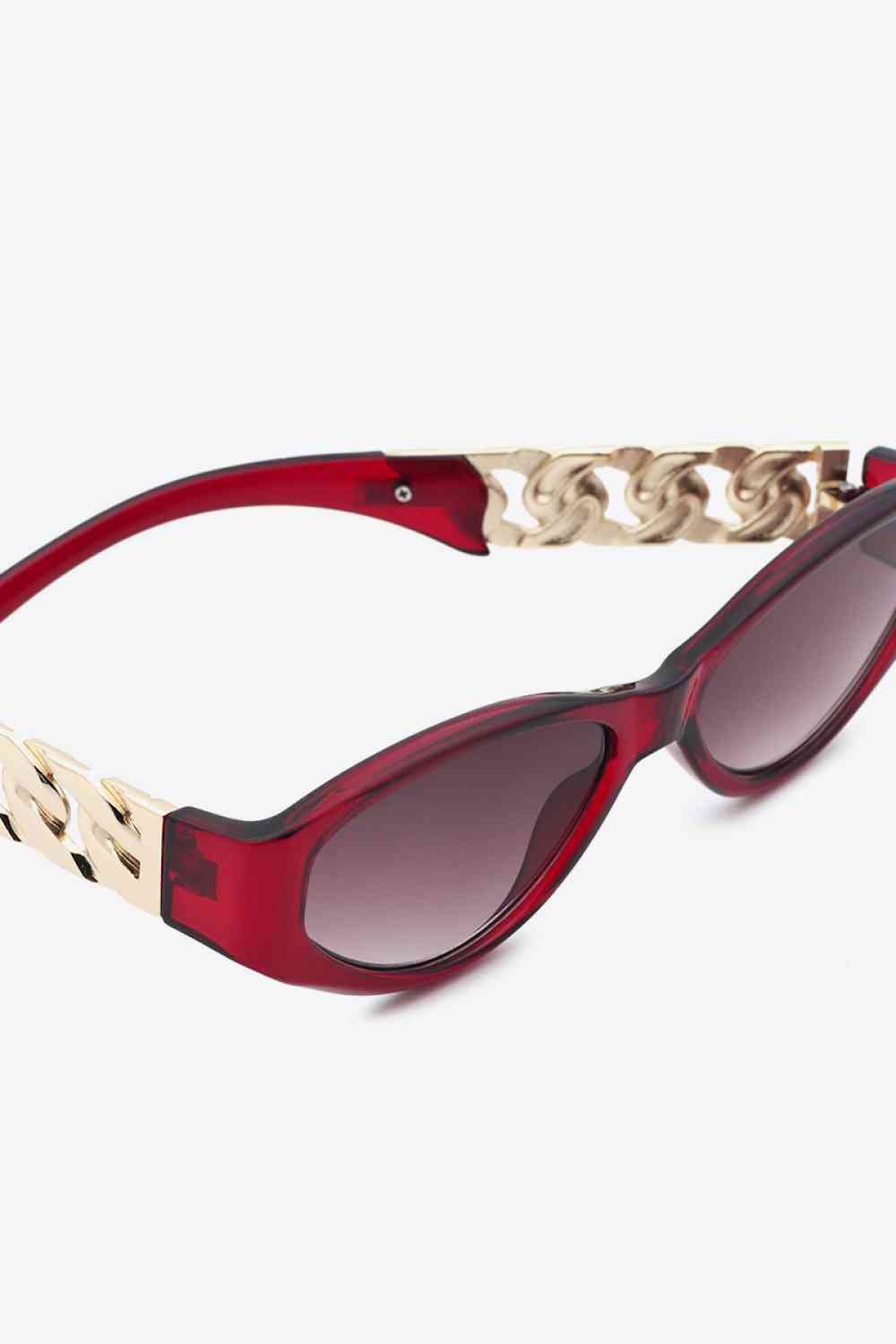 Chain Detail Temple Cat Eye Sunglasses - sunglasses - Deep Red - Bella Bourget