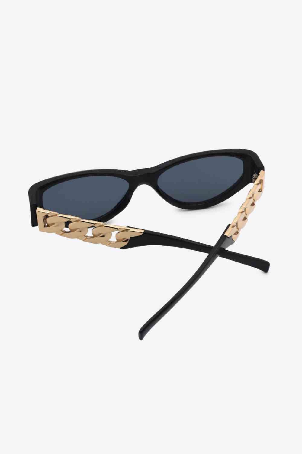 Chain Detail Temple Cat Eye Sunglasses - sunglasses - Black - Bella Bourget