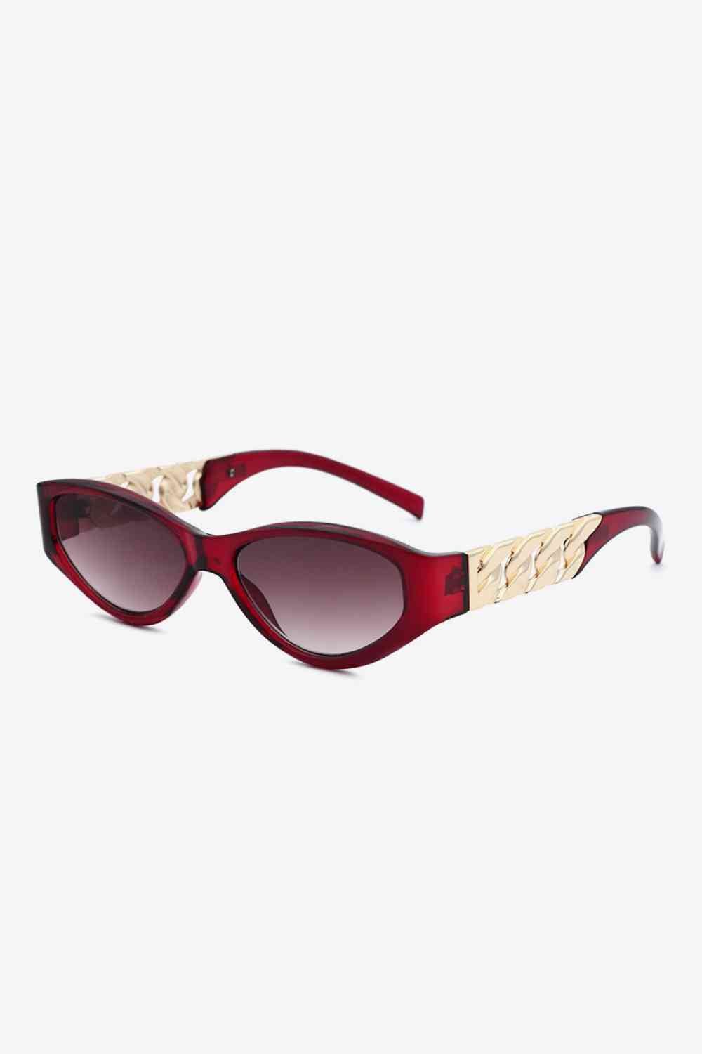 Chain Detail Temple Cat Eye Sunglasses - sunglasses - Deep Red - Bella Bourget