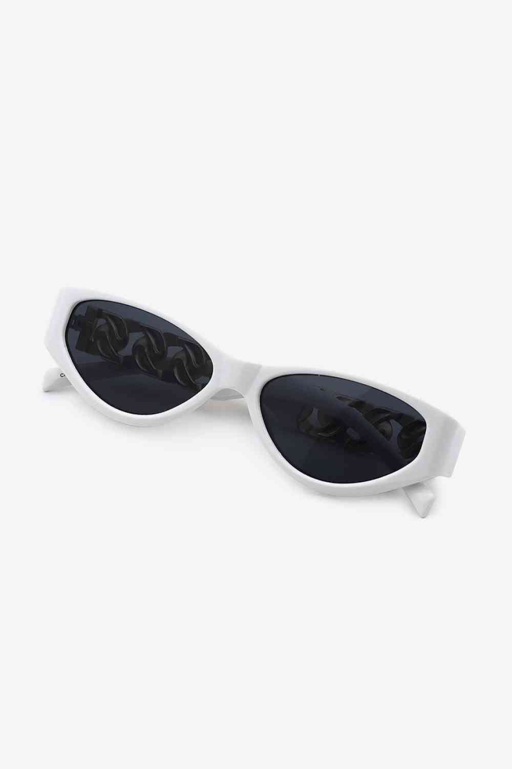 Chain Detail Temple Cat Eye Sunglasses - sunglasses - White - Bella Bourget