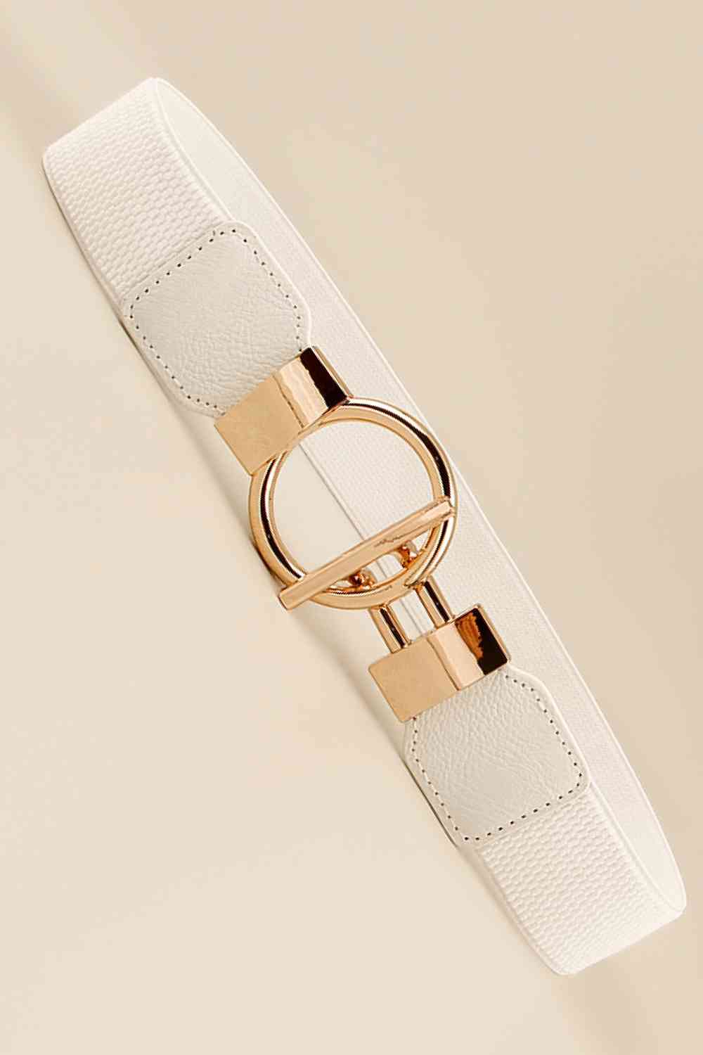 Circle Shape Buckle Zinc Alloy Buckle Faux Leather Belt - belt - White - Bella Bourget