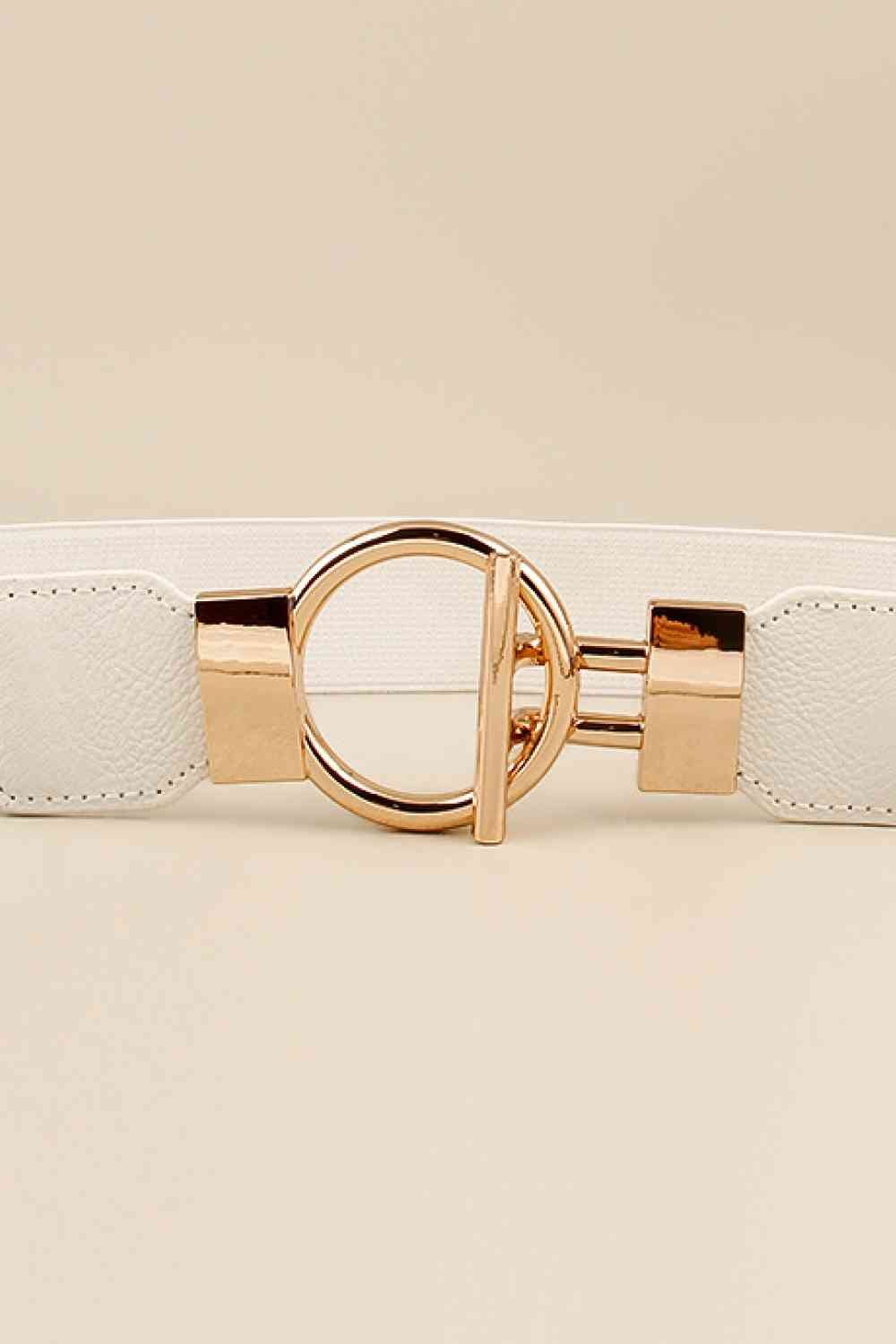 Circle Shape Buckle Zinc Alloy Buckle Faux Leather Belt - belt - White - Bella Bourget