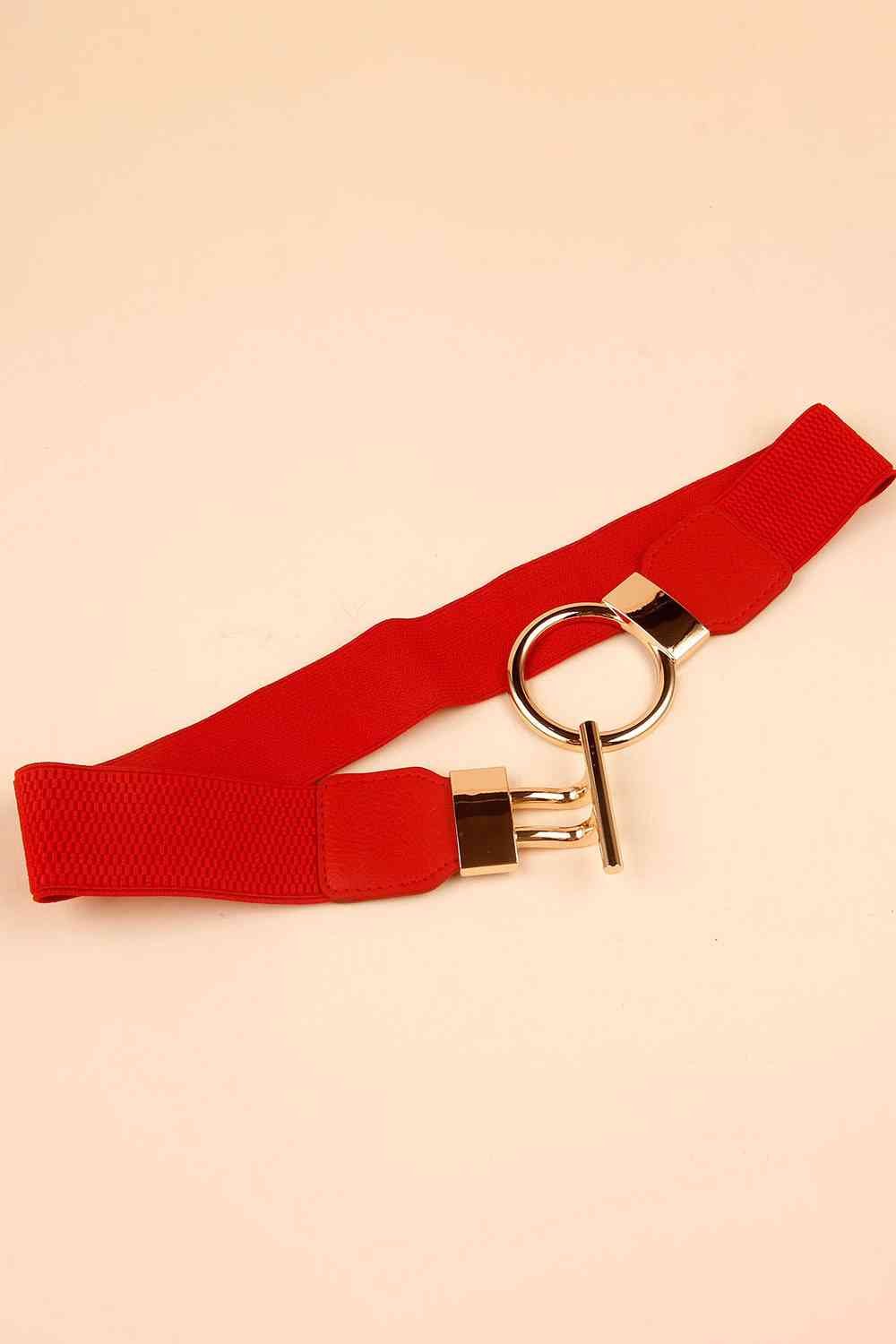 Circle Shape Buckle Zinc Alloy Buckle Faux Leather Belt - belt - Red - Bella Bourget