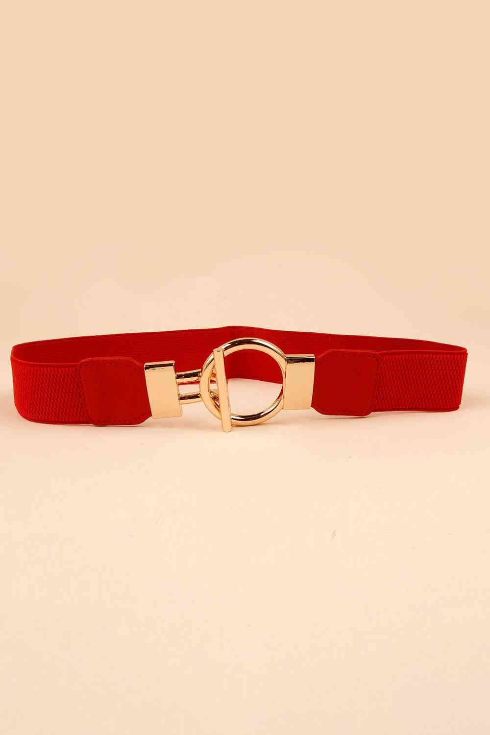 Circle Shape Buckle Zinc Alloy Buckle Faux Leather Belt - belt - Red - Bella Bourget