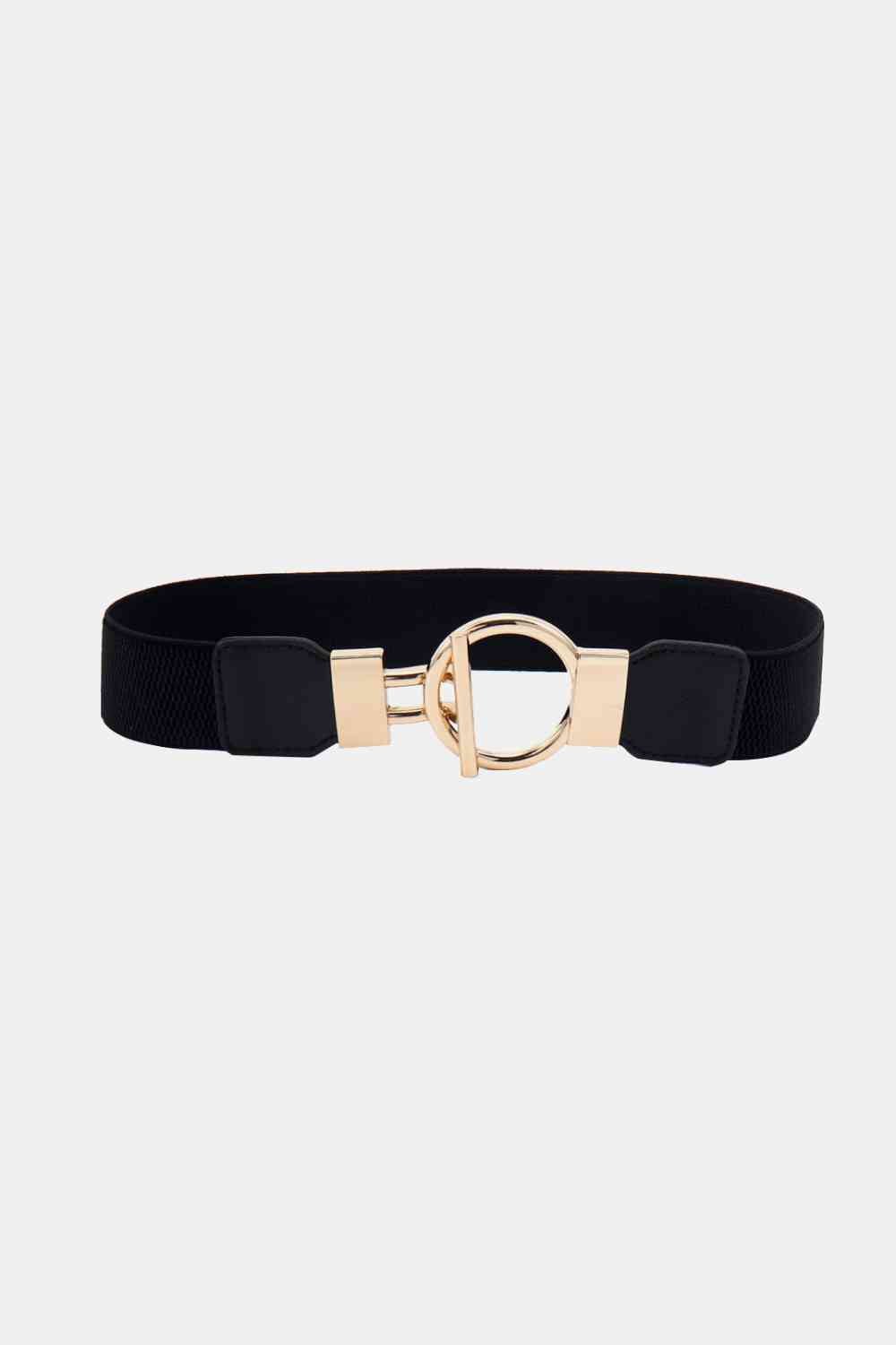 Circle Shape Buckle Zinc Alloy Buckle Faux Leather Belt - belt - Black - Bella Bourget