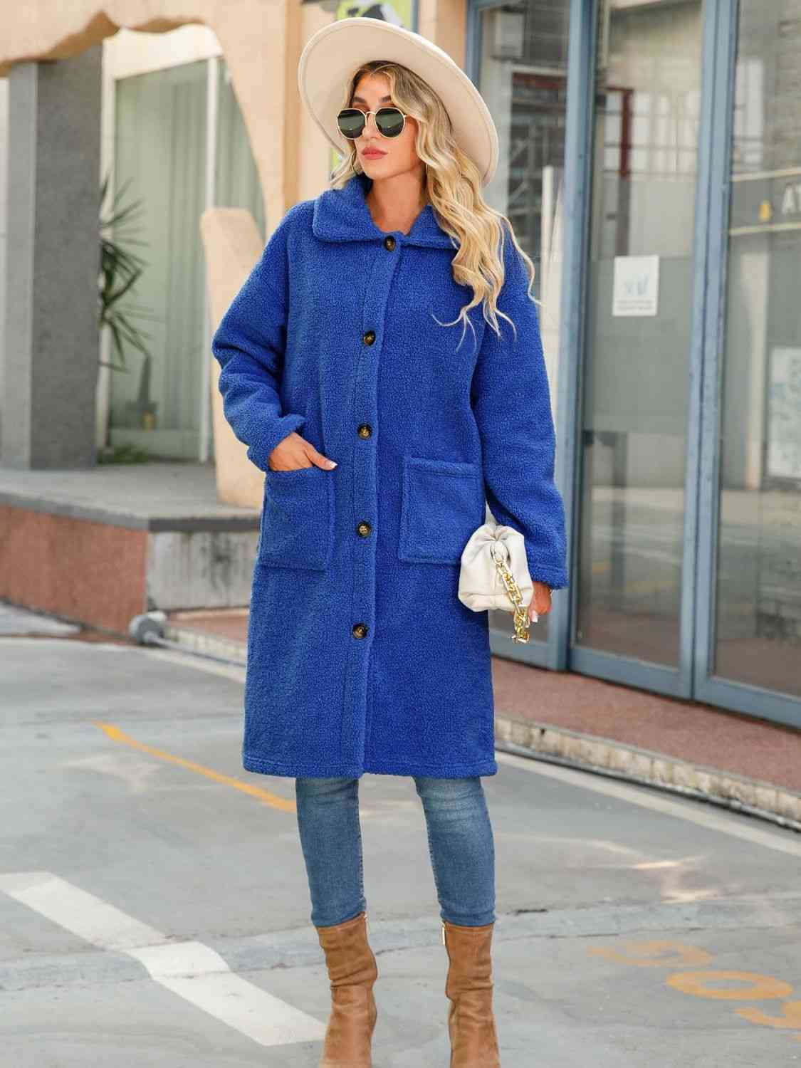 Royal Blue Button Down Coat - Coat - Royal Blue - Bella Bourget