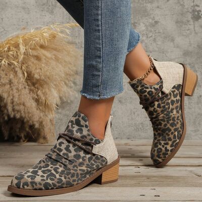 Contrast Canvas Low Heel Boots - shoes - Leopard - Bella Bourget