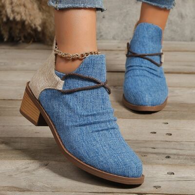 Contrast Canvas Low Heel Boots - shoes - Azure - Bella Bourget