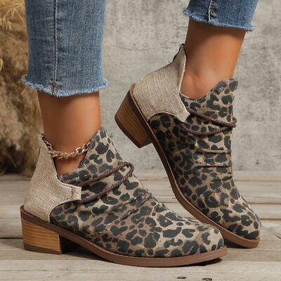 Contrast Canvas Low Heel Boots - shoes - Leopard - Bella Bourget