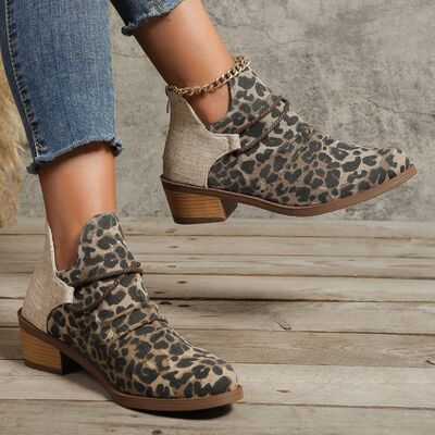 Contrast Canvas Low Heel Boots - shoes - Leopard - Bella Bourget