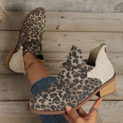 Contrast Canvas Low Heel Boots - shoes - Leopard - Bella Bourget