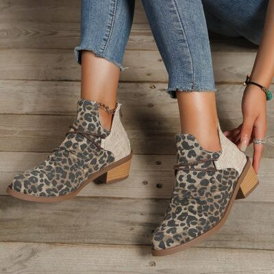 Contrast Canvas Low Heel Boots - shoes - Leopard - Bella Bourget