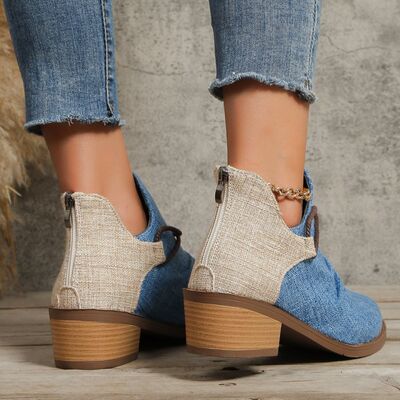 Contrast Canvas Low Heel Boots - shoes - Azure - Bella Bourget