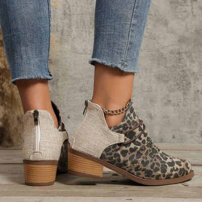 Contrast Canvas Low Heel Boots - shoes - Leopard - Bella Bourget